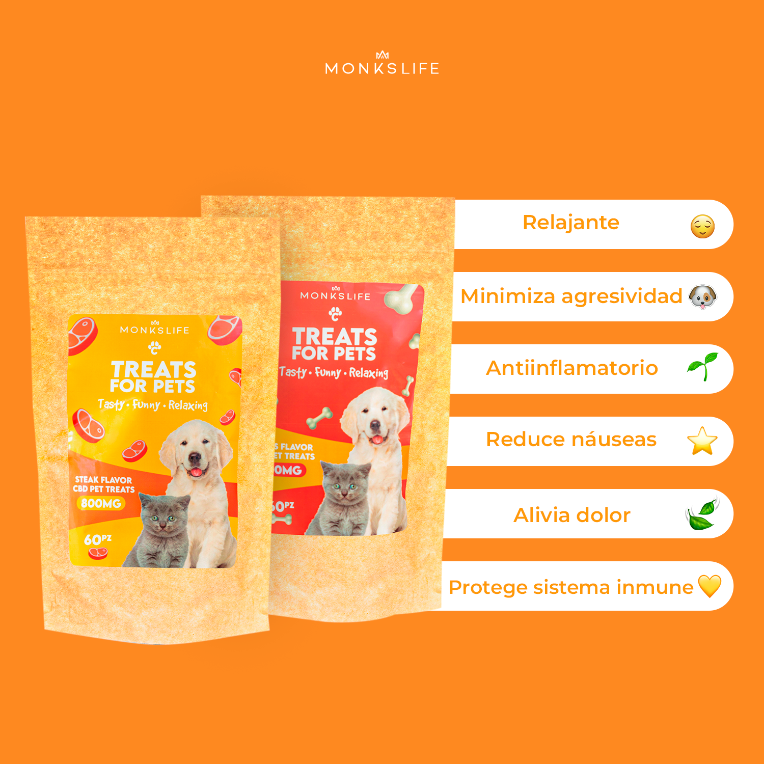 Premios CBD Mascotas para Ansiedad y Estrés | 800mg sabor bistec | 60pz