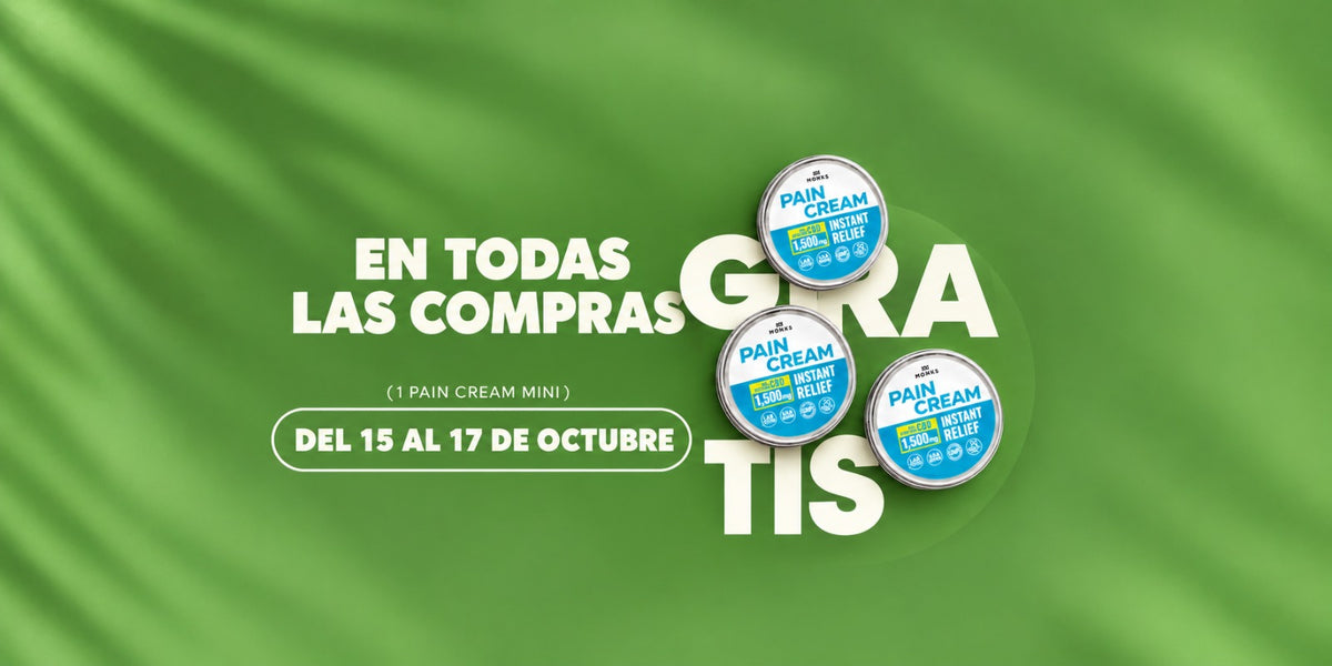 Promoción Monkslife: un Pain Cream Mini gratis en todas las compras del 15 al 17 de octubre. Banner horizontal.